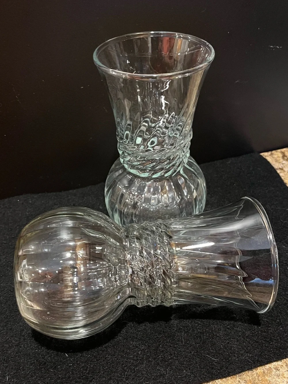 Vintage Anchor Hocking Optic Swirl Ribbed Clear Glass Vases - Set of 2